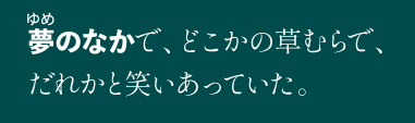 夢のなかで、どこかの草むらで、だれかと笑いあっていた。